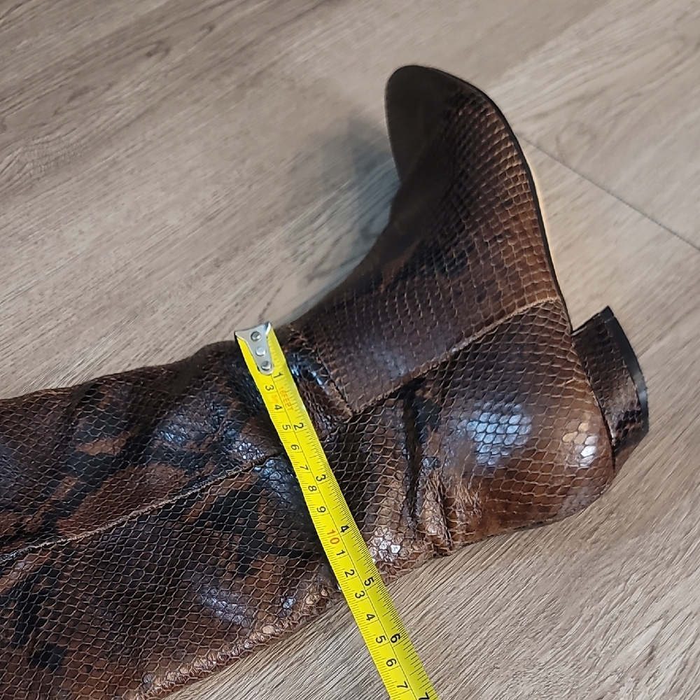 Brown Leather Snakeskin Embossed Knee-High Boots - Picture 14 of 16